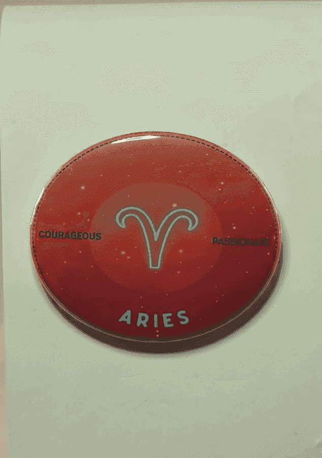 Aries zodiac ombré badge with courage and passion words