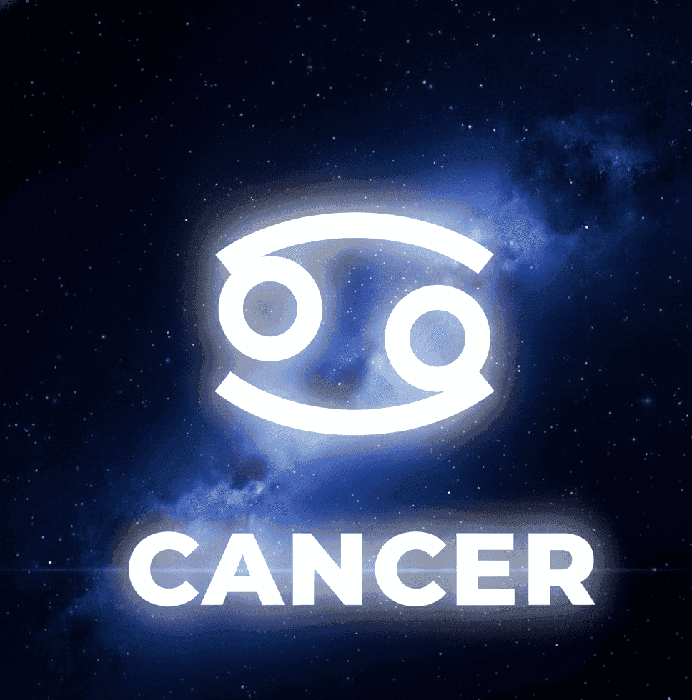 Cancer Galaxy zodiac badge with cosmic blue star design