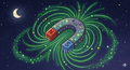 Neon Scorpio magnet with glowing zodiac symbol and cosmic background
