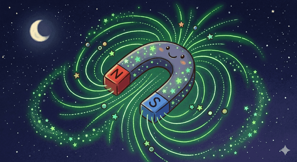 Neon Gemini magnet with smiling constellation design in space theme