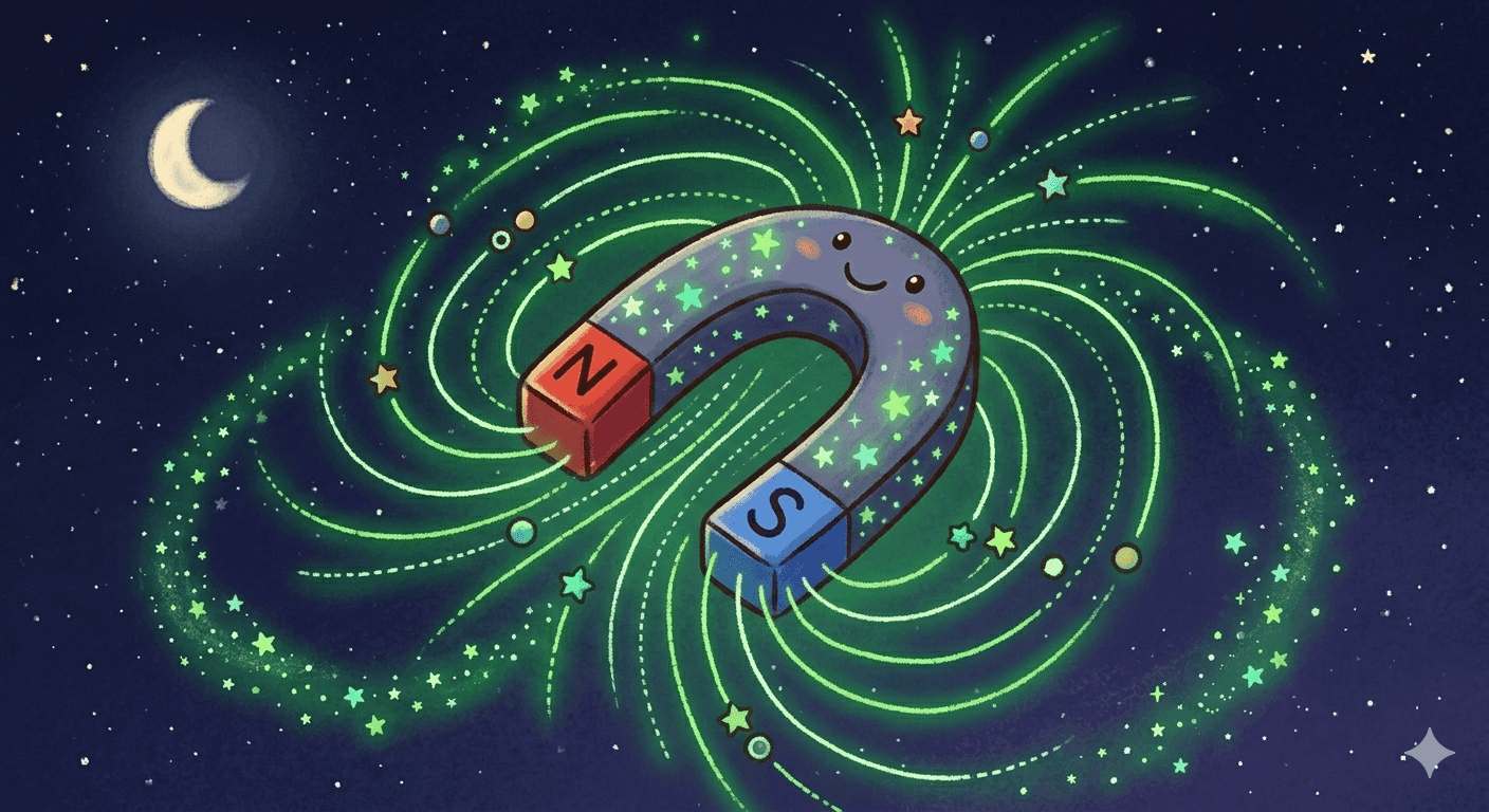 Neon Gemini magnet with smiling constellation design in space theme