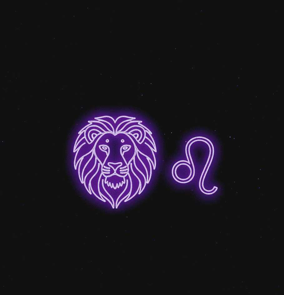 Neon Leo zodiac lion and symbol badge