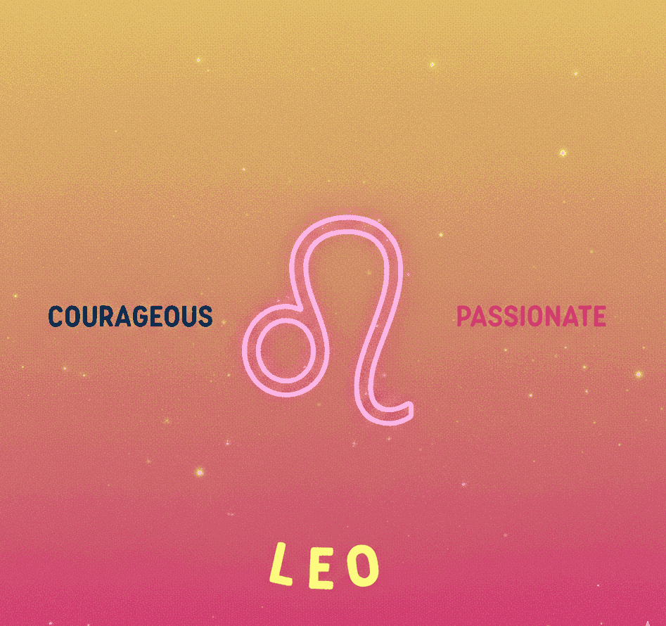 Leo zodiac neon badge with pink and yellow gradient background