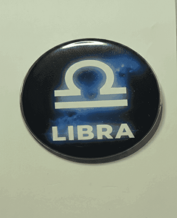 Libra zodiac symbol badge with galaxy design and Libra text
