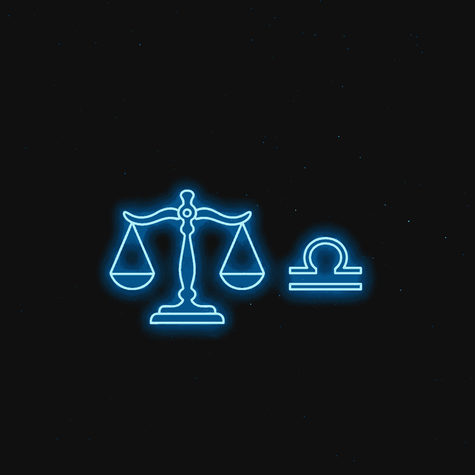 Neon Libra zodiac scale and symbol