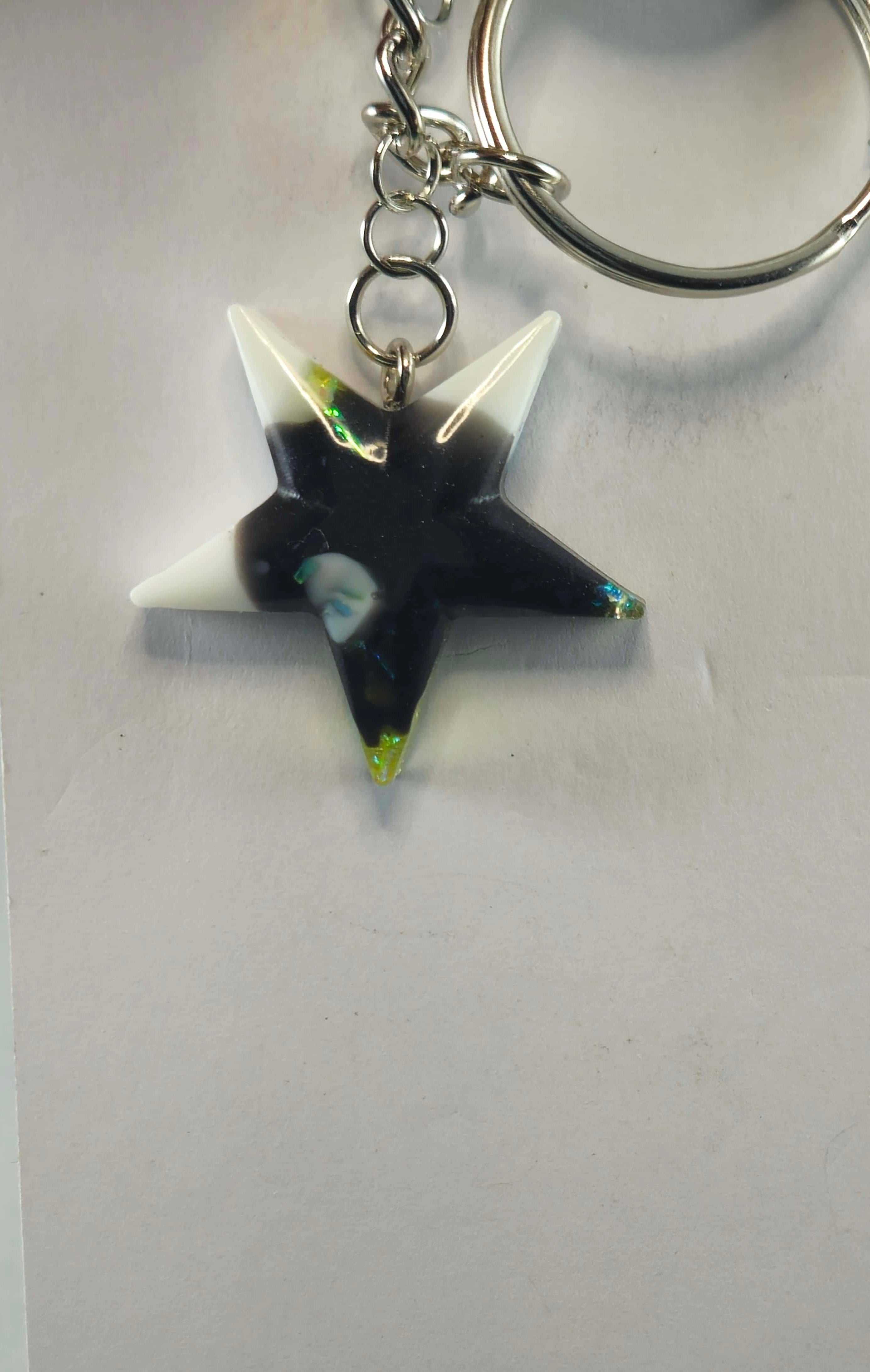 Iridescent Yellow Charm Keychain with Black and White Details