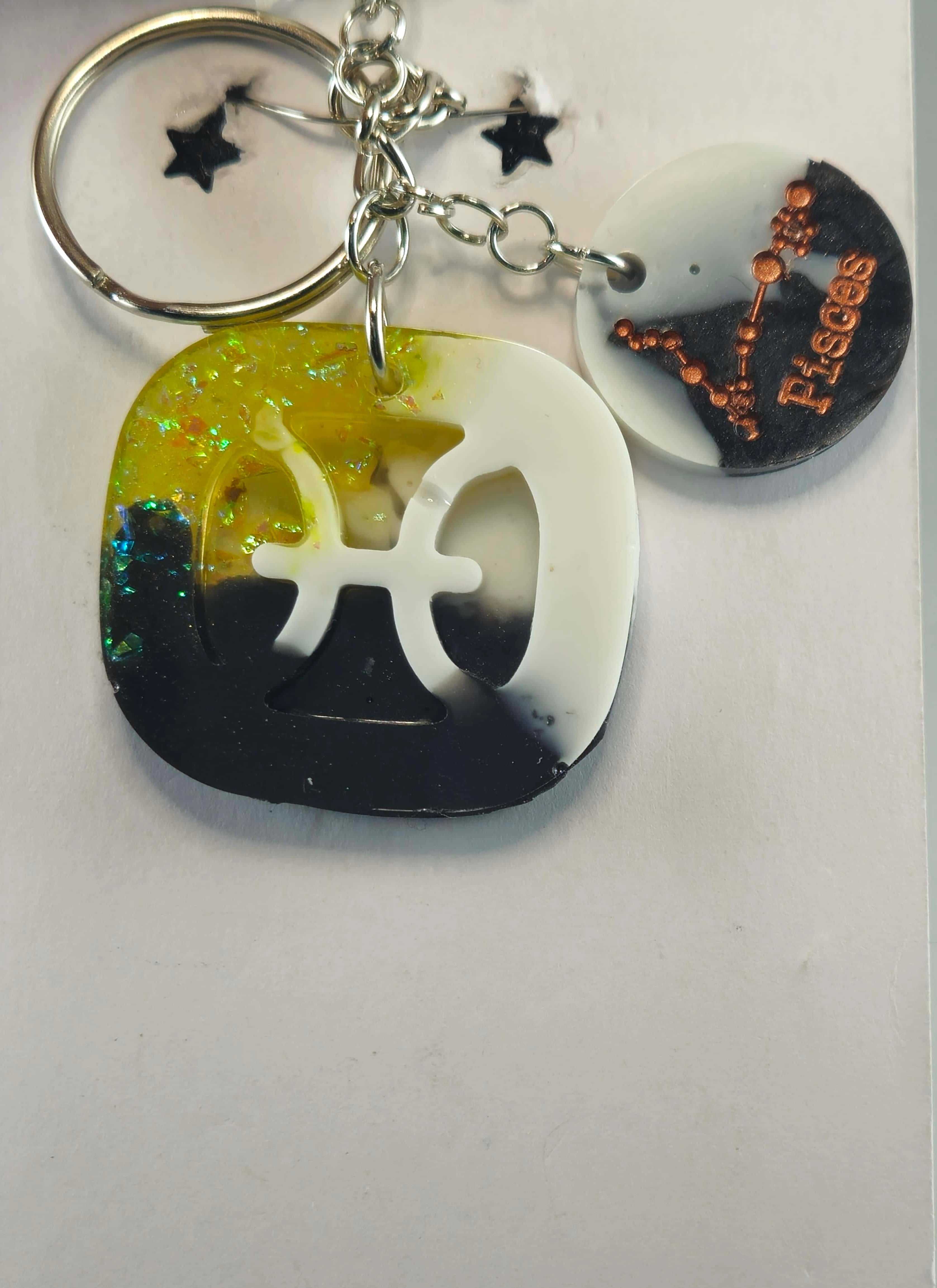 Miner's Galore Pisces Zodiac Charm Keychain with Heart Pendant