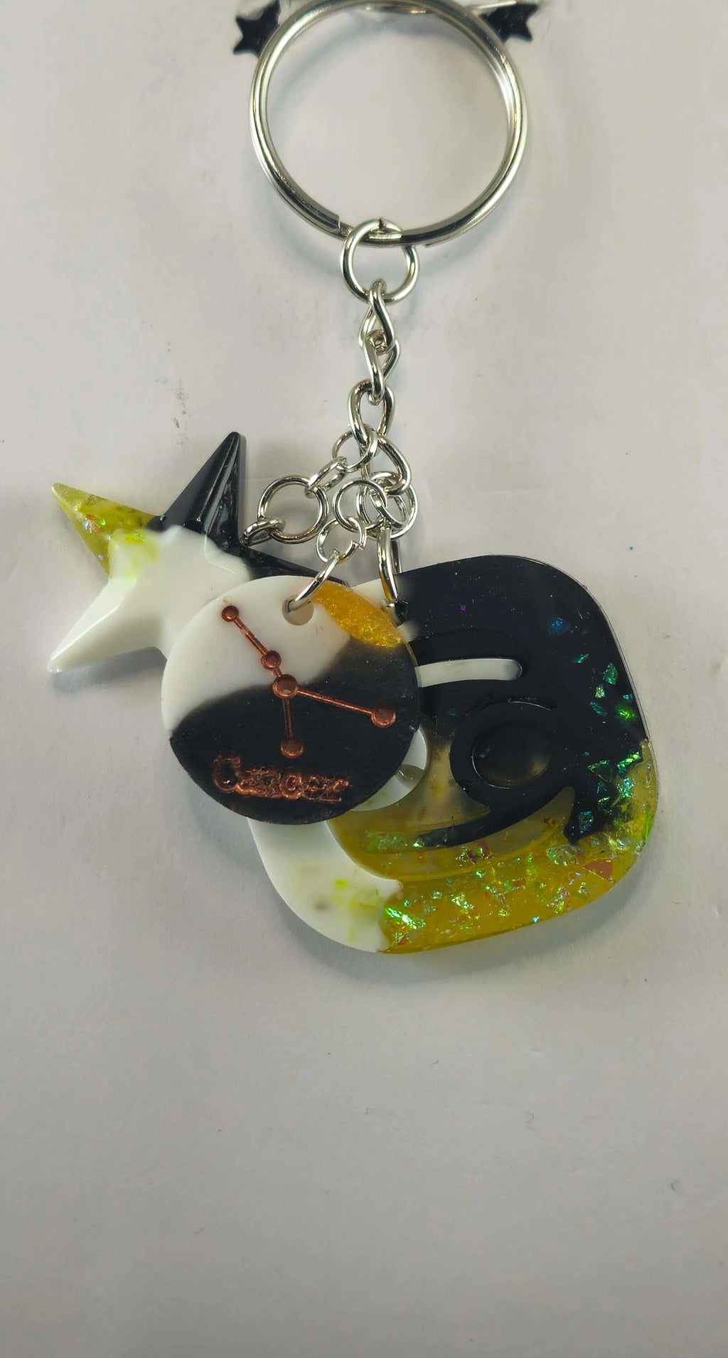 Cancer Zodiac Charm Keychain with Multicolor Heart Pendant