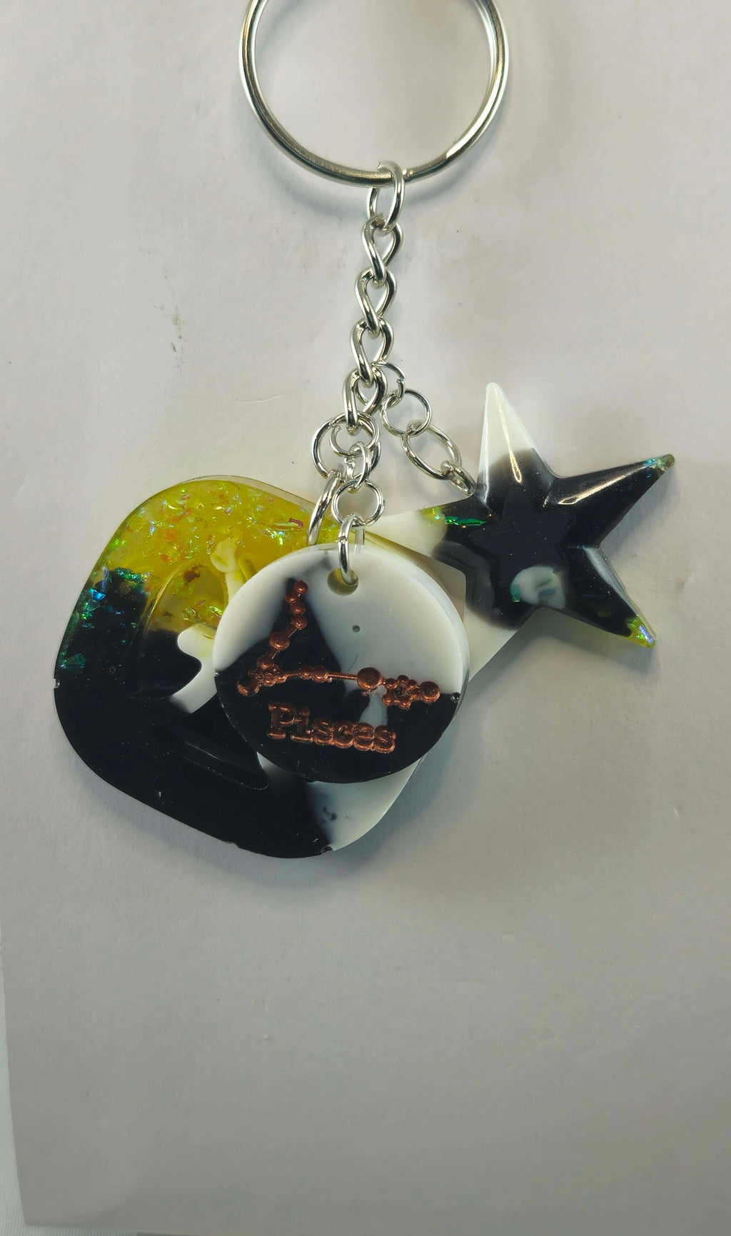 Yellow Iridescent Keychain with Black and White Accents