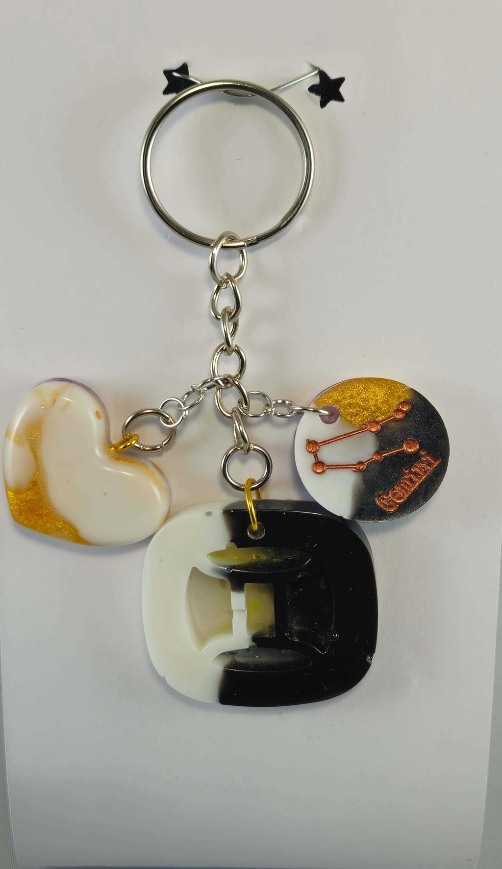 Miner's Galore Gemini `Zodiac Charm Keychain with Black  and White Pendant 