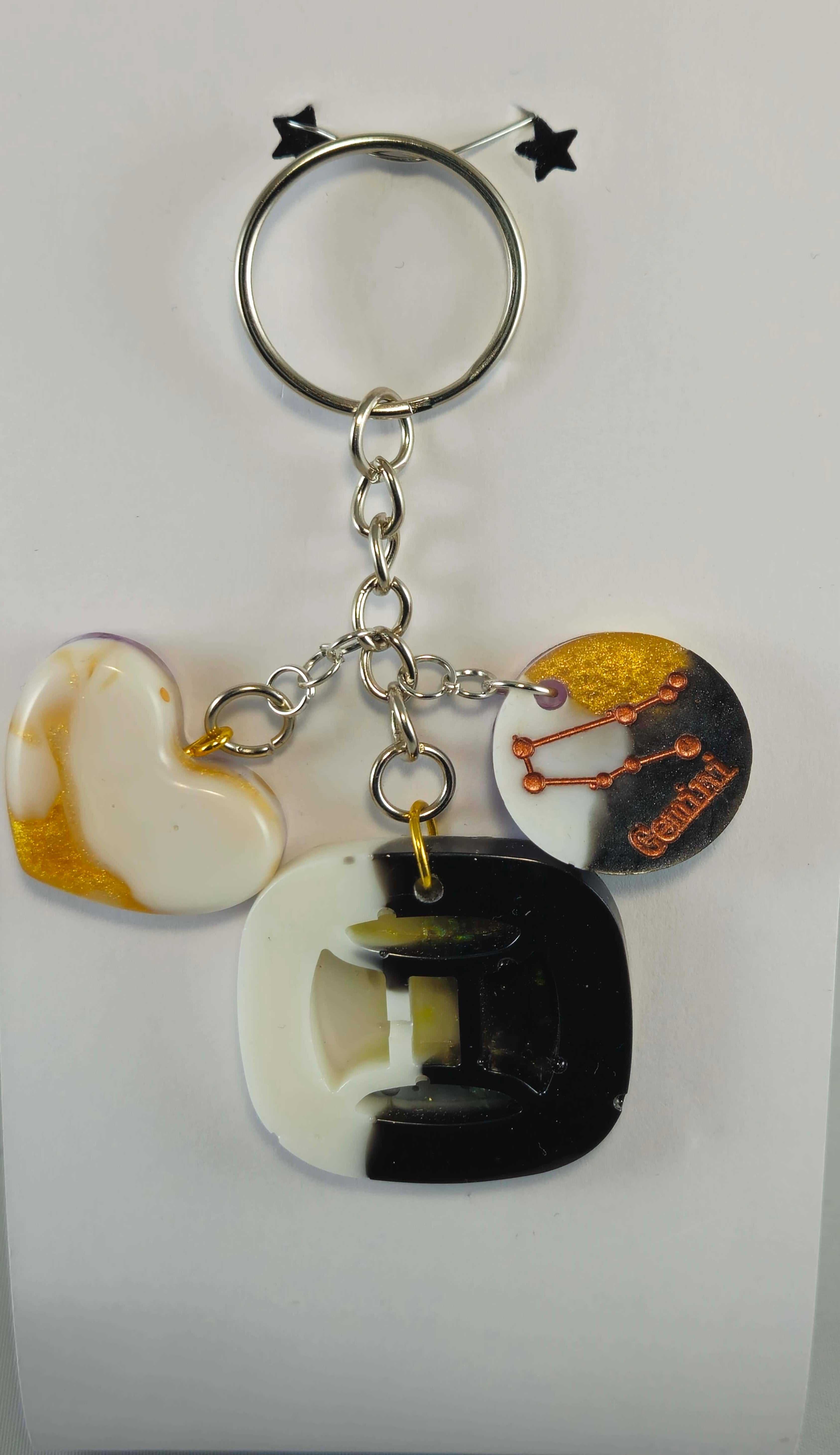 Miner's Galore Gemini `Zodiac Charm Keychain with Black  and White Pendant 
