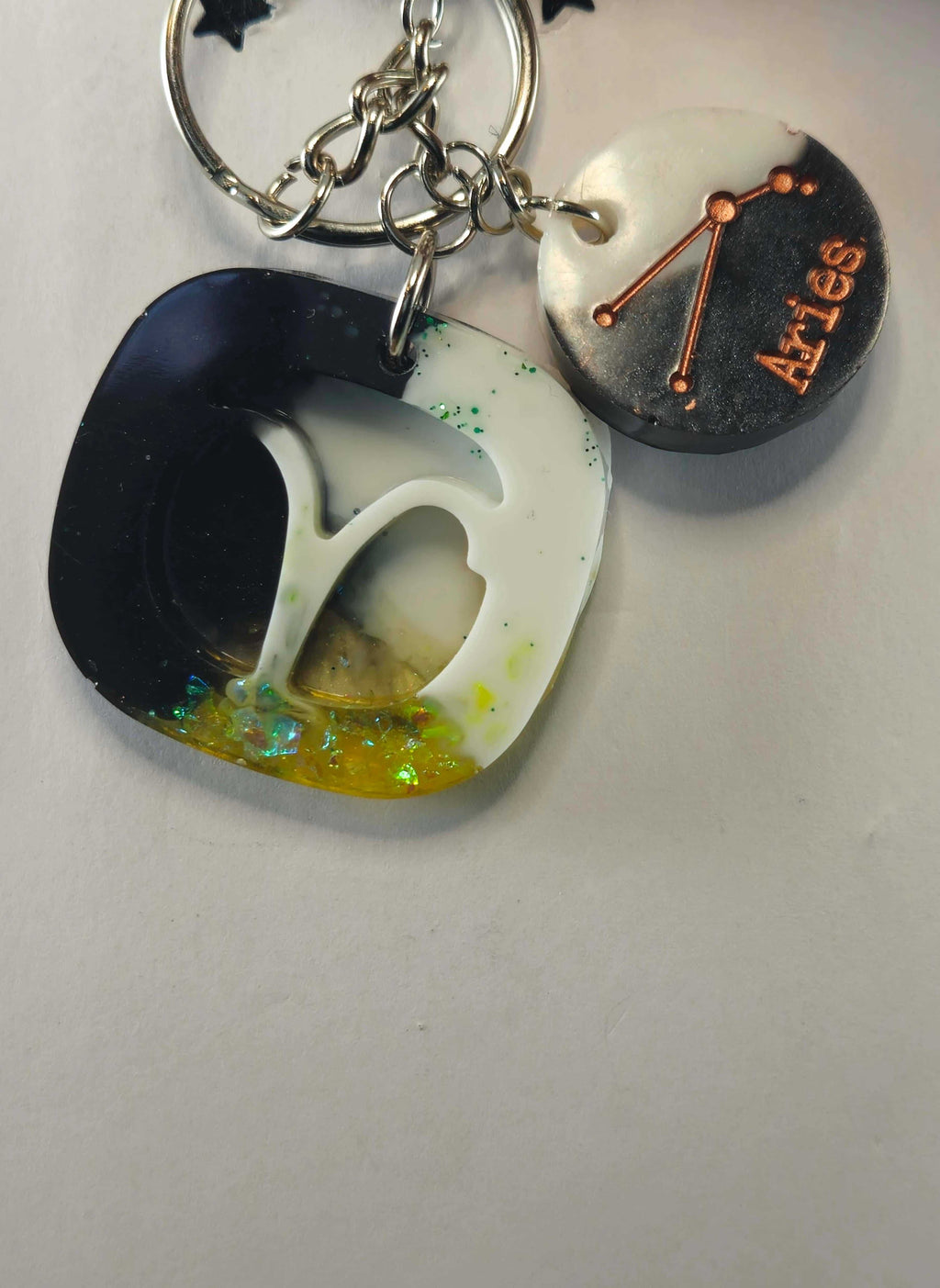 Handcrafted Aries Astrology Keychain with Multicolor  Heart Pendant