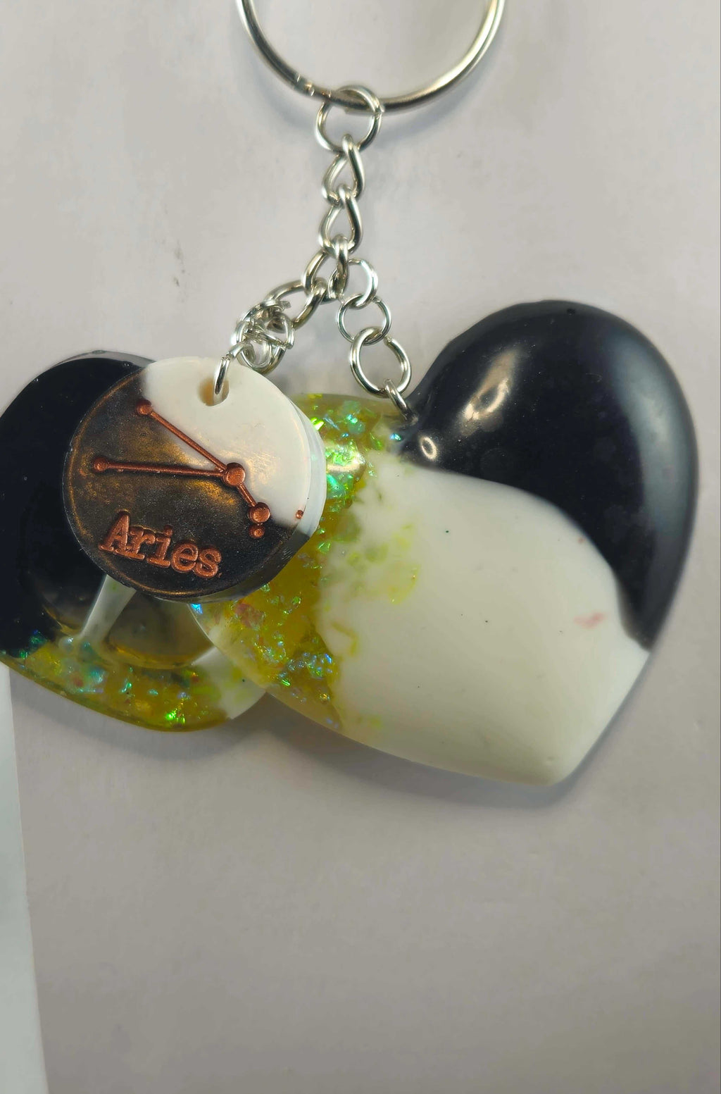 Miner's Galore Aries Zodiac Charm Keychain with Black, Yellow and white Heart Pendant, Star Charm and Astrology Accessories