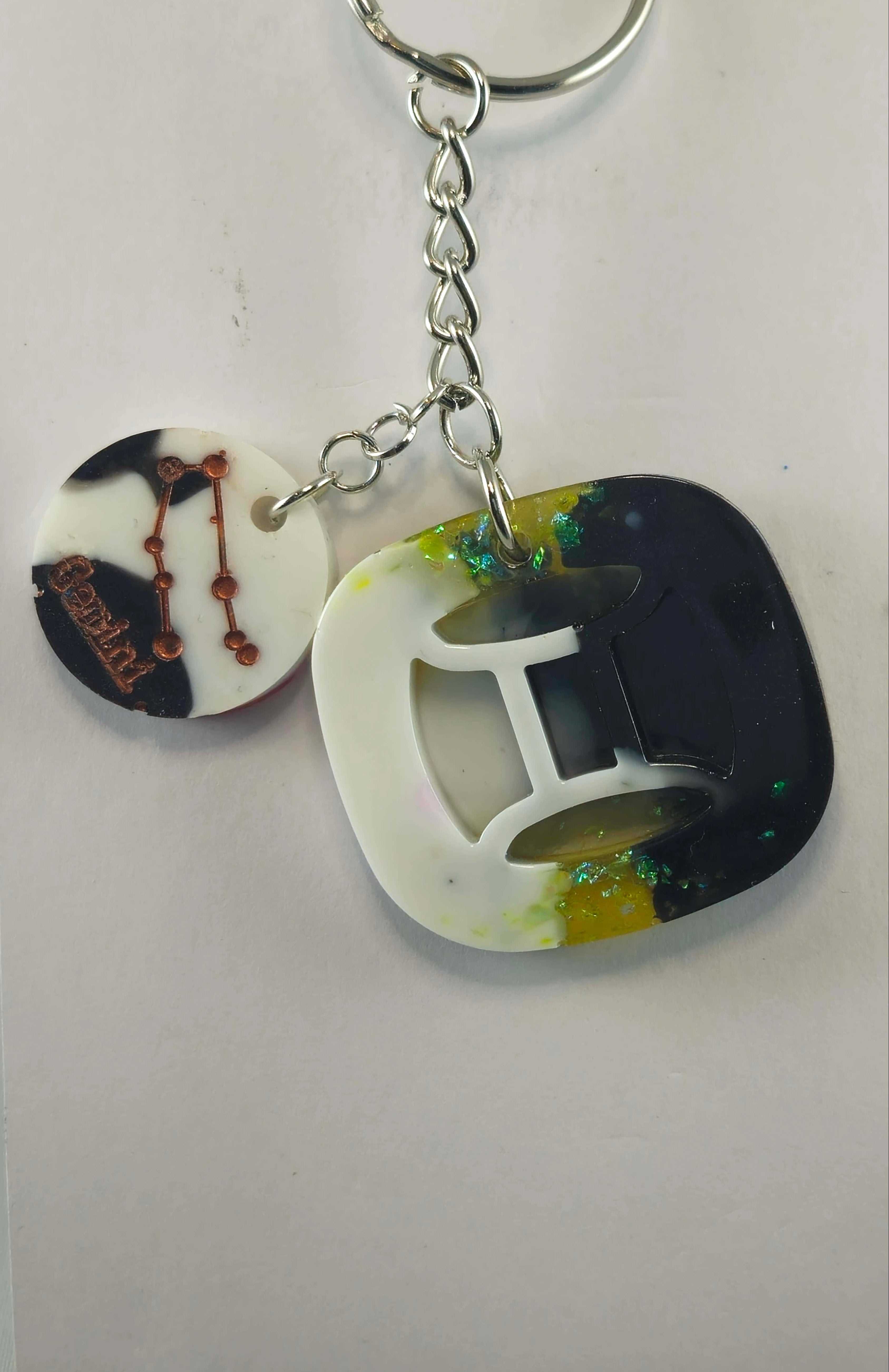 Gemini Zodiac Sign Keychain with Decorative Heart Charm