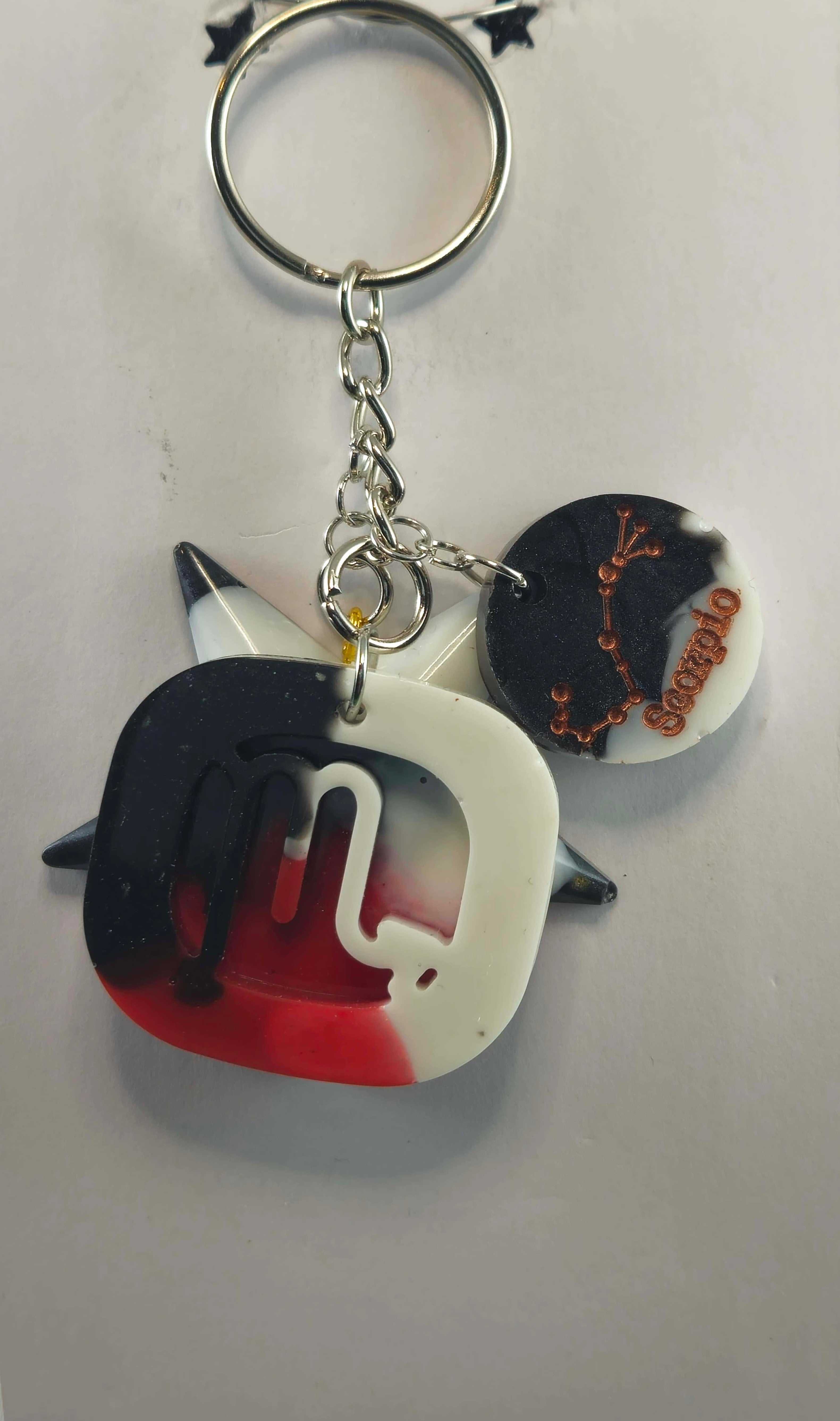Miner's Galore Scorpio keychain with zodiac clock charm, black and white design