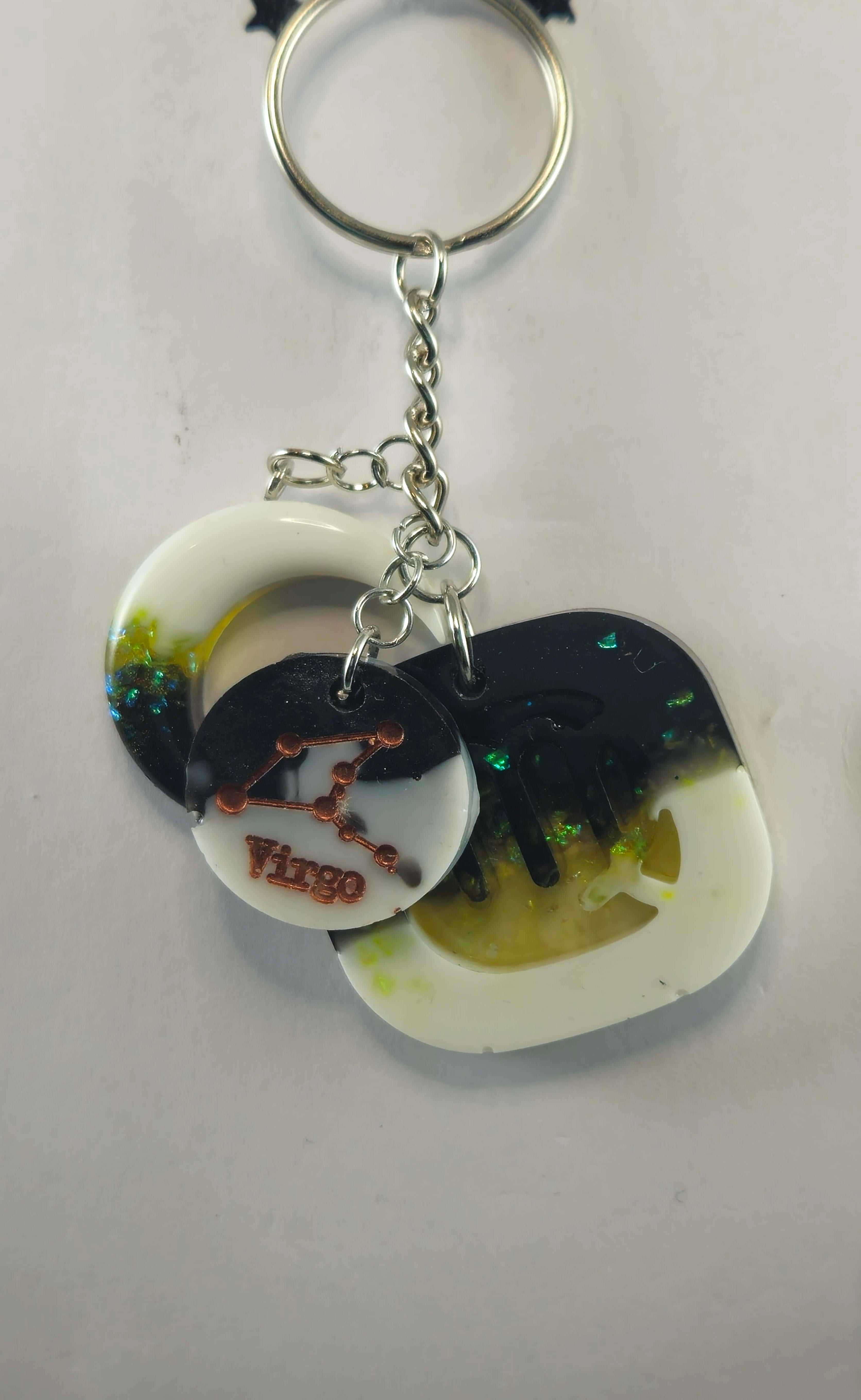 Miner's Galore Virgo zodiac keychain with moon and constellation design, zodiac gift accessory