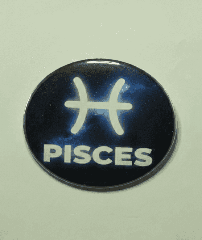 Pisces zodiac badge with constellation symbol and Pisces text in cosmic blue