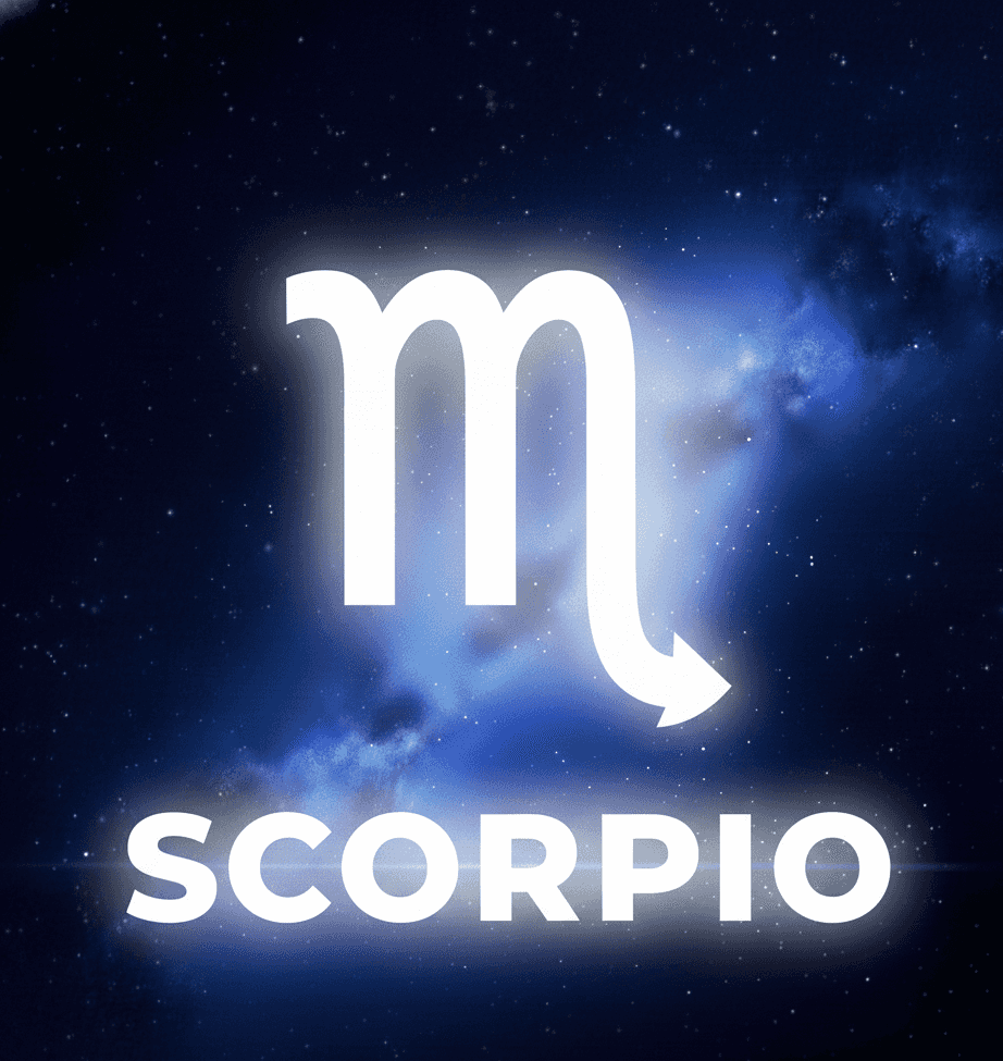 Scorpio zodiac galaxy badge with constellation and starry background