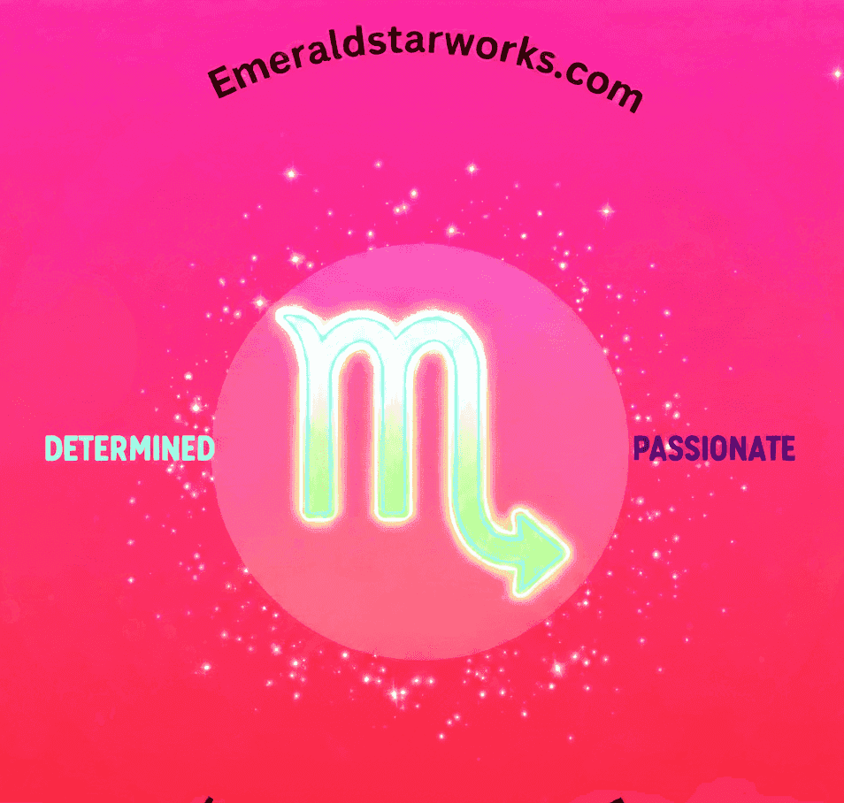 Neon Scorpio zodiac symbol badge with pink background and sparkles