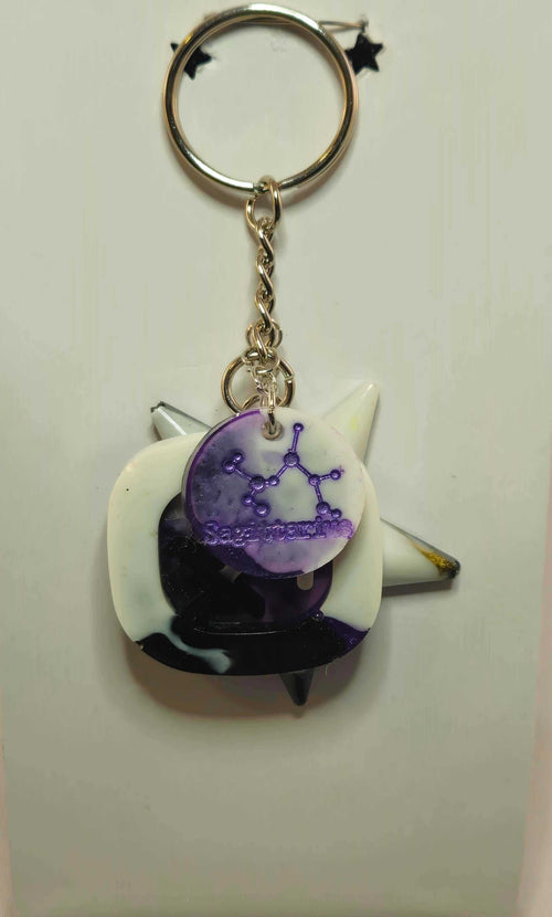 Stormy Weather Sagittarius Keychain featuring purple zodiac pendant and silver key ring