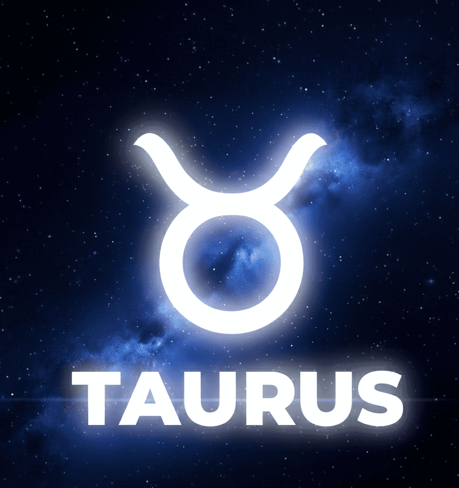 Taurus zodiac galaxy badge with cosmic blue starry background