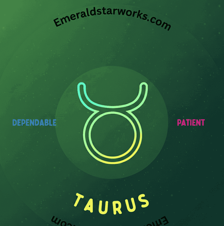 Taurus zodiac symbol neon badge with green ombré background