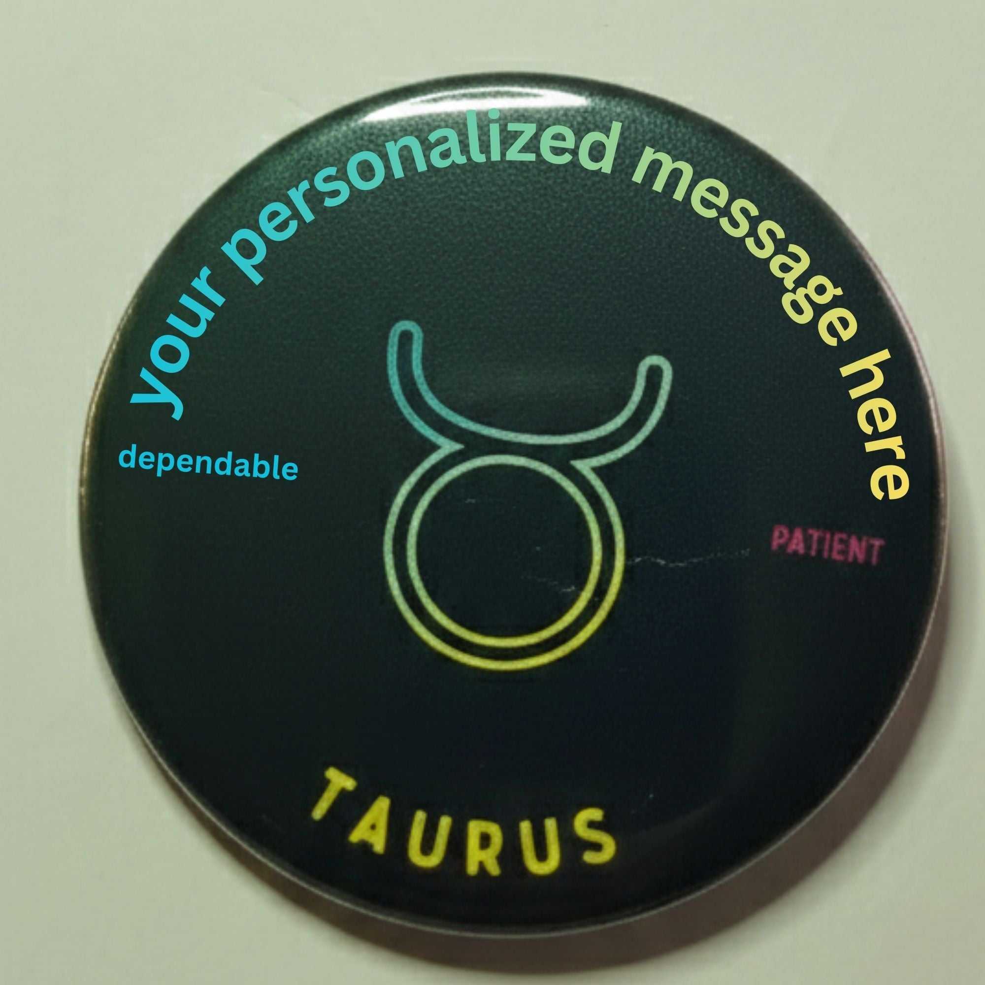 Taurus zodiac badge with yellow text and black background
