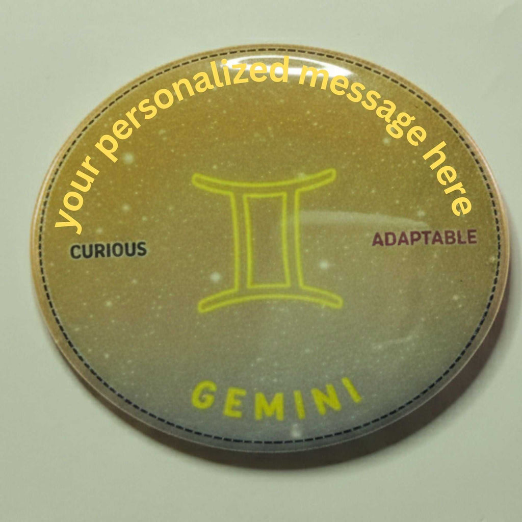 Gemini Ombré zodiac badge with gold and silver gradient and white stars