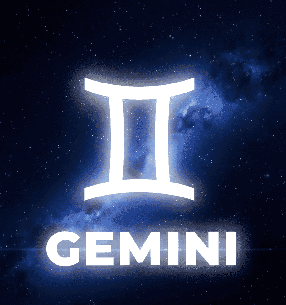Gemini zodiac symbol glow with stars background
