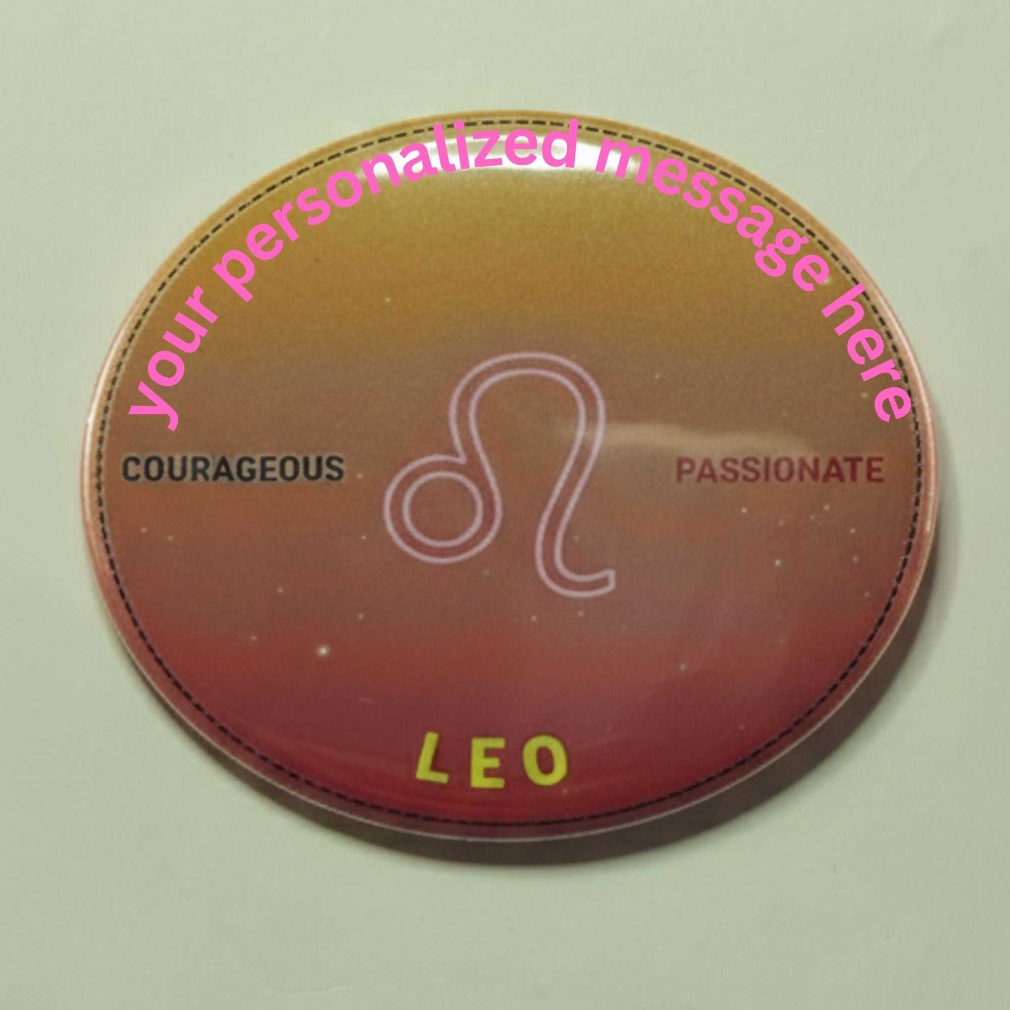 Leo Pink Gold Ombre badge with zodiac symbol