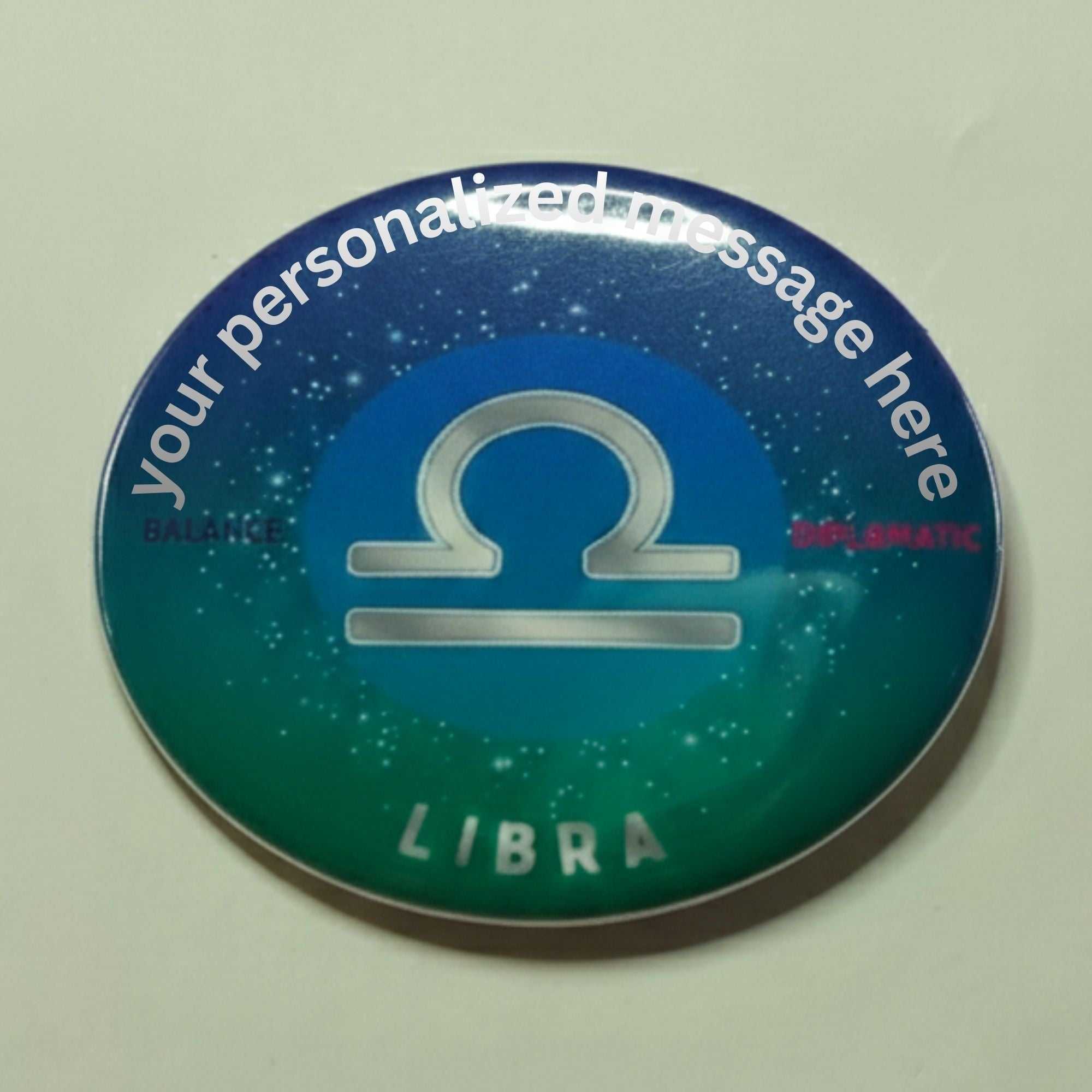 Libra Zodiac Badge with celestial stars and gradient blue-green ombre