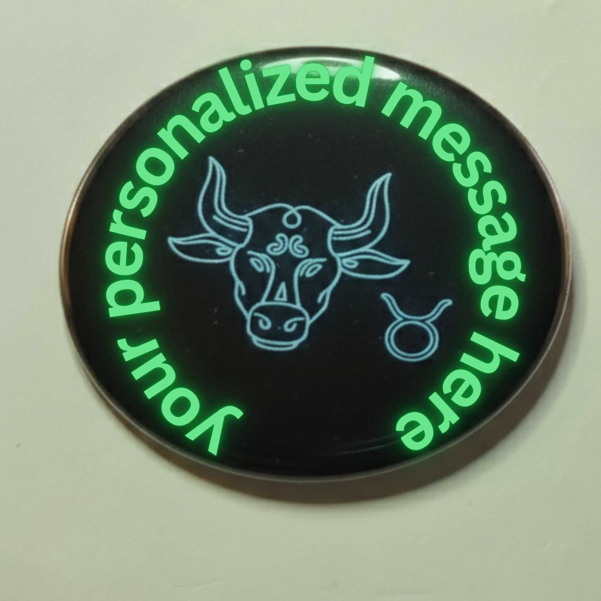 Neon Taurus zodiac badge with glowing bull head design