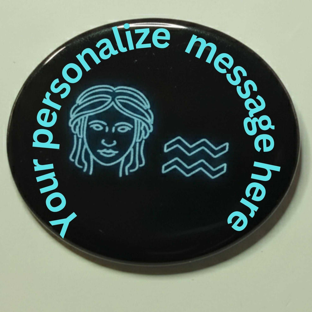 Neon Aquarius badge magnet with zodiac symbol on black background