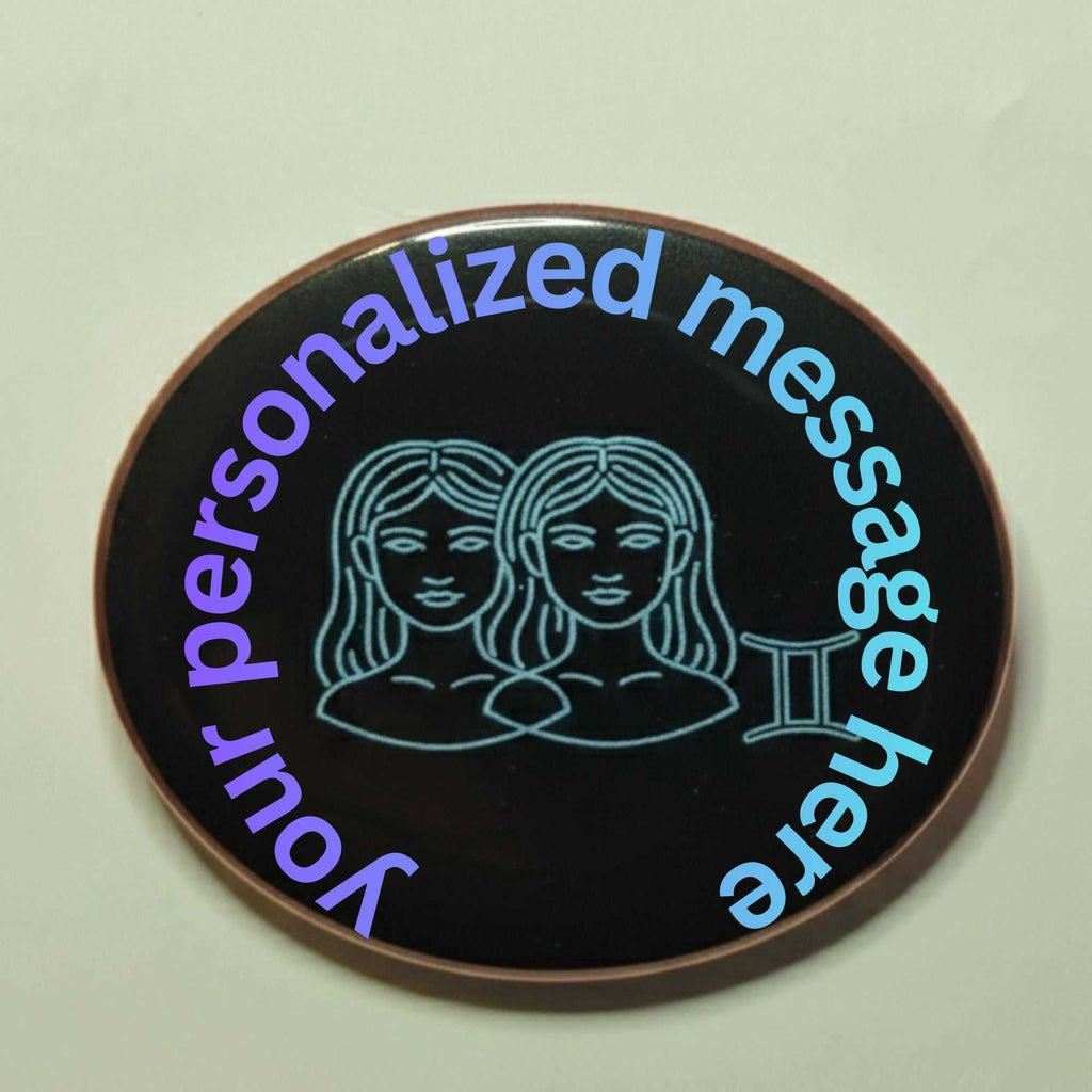 Neon Gemini zodiac badge with intricate line art design