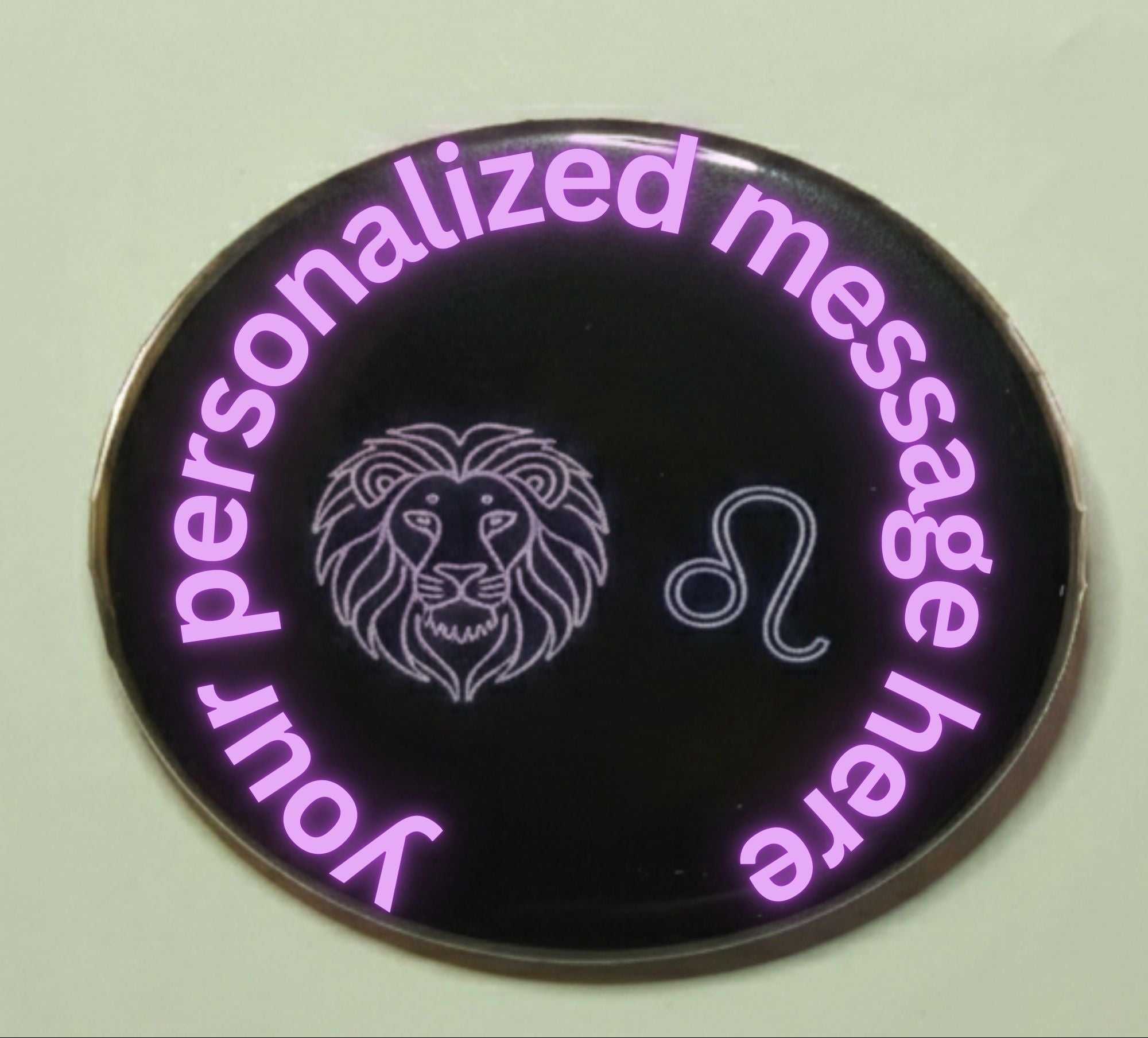 Neon Leo zodiac badge with lion face design